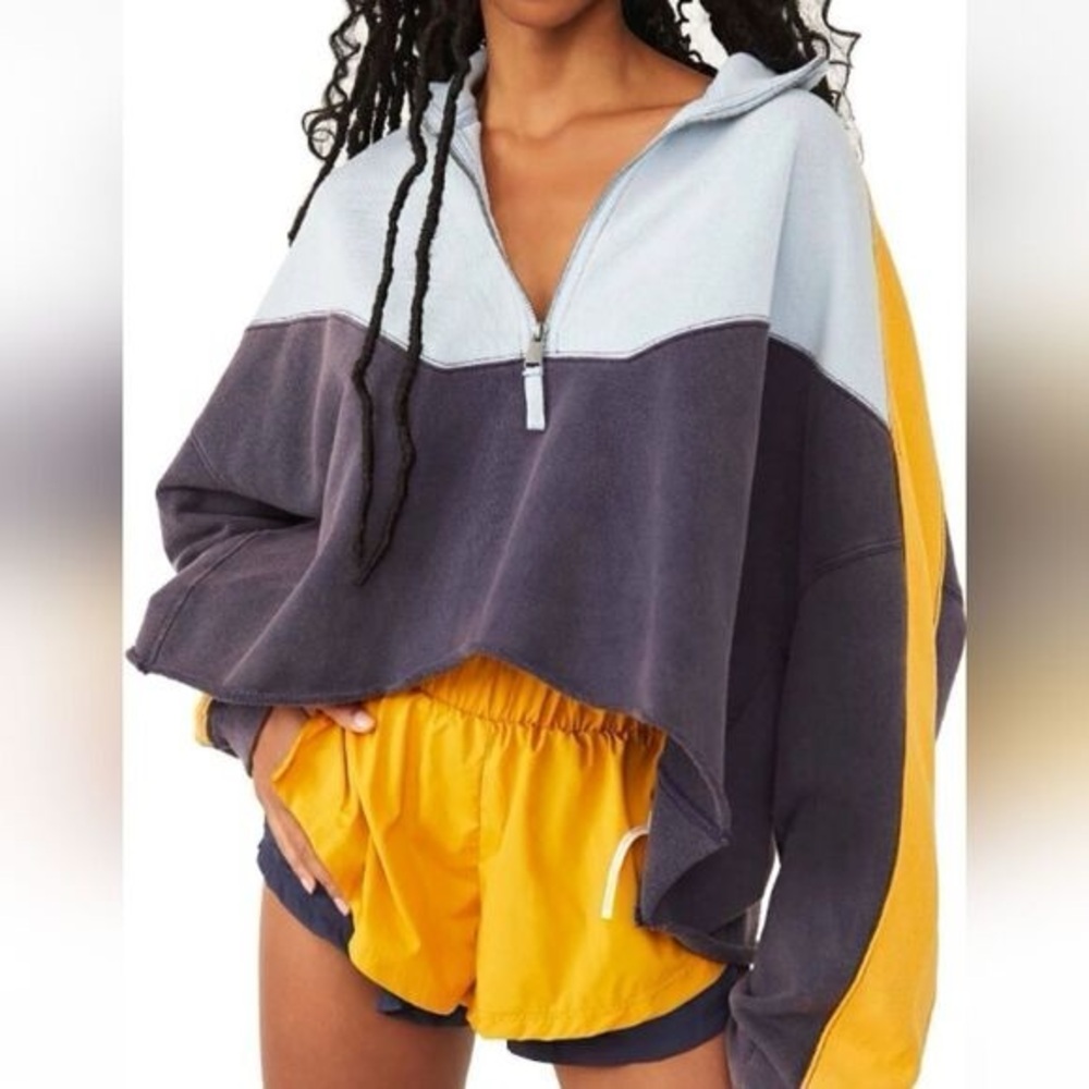 Free People Split Second 1/2 Zip Pullover Navy Combo